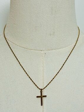 Gold-Tone Dainty Minimalist Simple Cross Pendant Necklace
